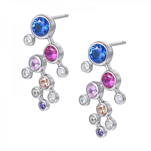 Colorful Cubic zirconia Sterling silver rainbow Studs earring Set jewelry 
