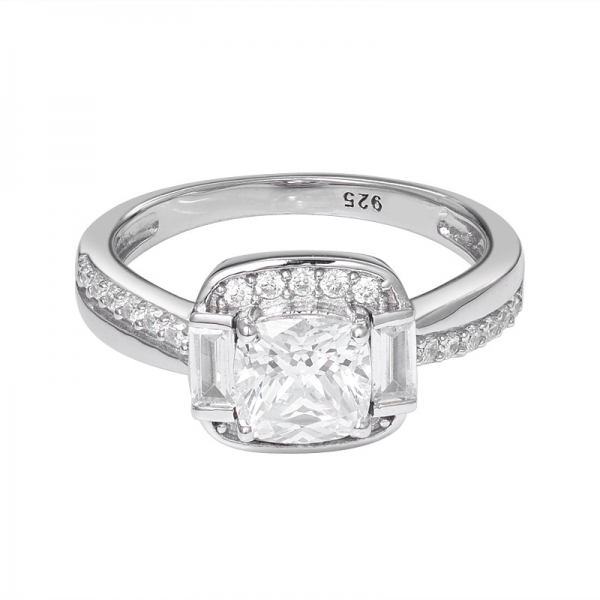 Cushion Cut White Cz Rhodium Over 925 Sterling Silver Engagement ring 