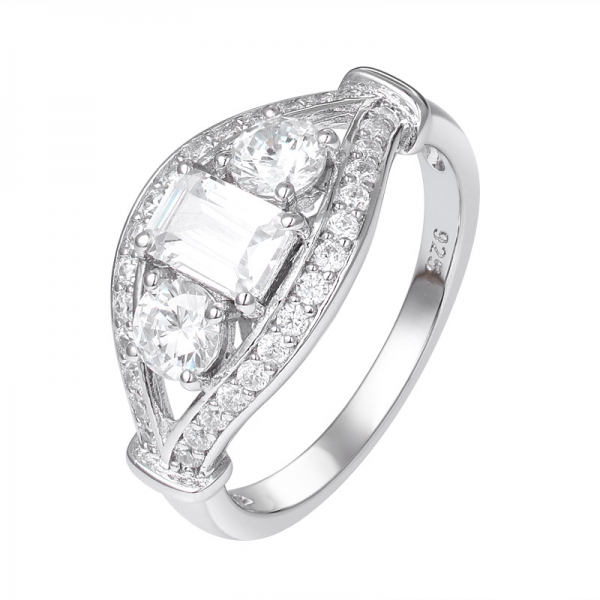 Emerald Cut 5A White CZ Over 925 Sterling Silver wedding ring 