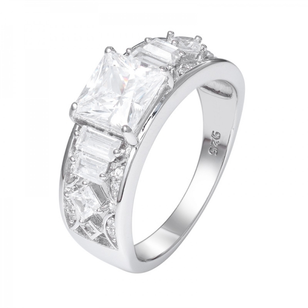 AAAAA White CZ 1 Carat Princess Cut Rhodium Over 925 Sterling Silver Promise Engagement Ring 