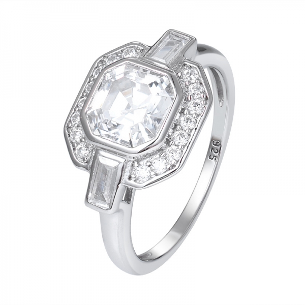 Asscher Cut 1ct Rhodium Over 925 Sterling Silver Solitaire Engagement Ring 