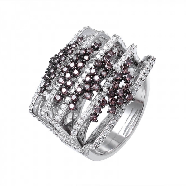 925 Sterling Silver mocha cz white gold plated cluster ring 