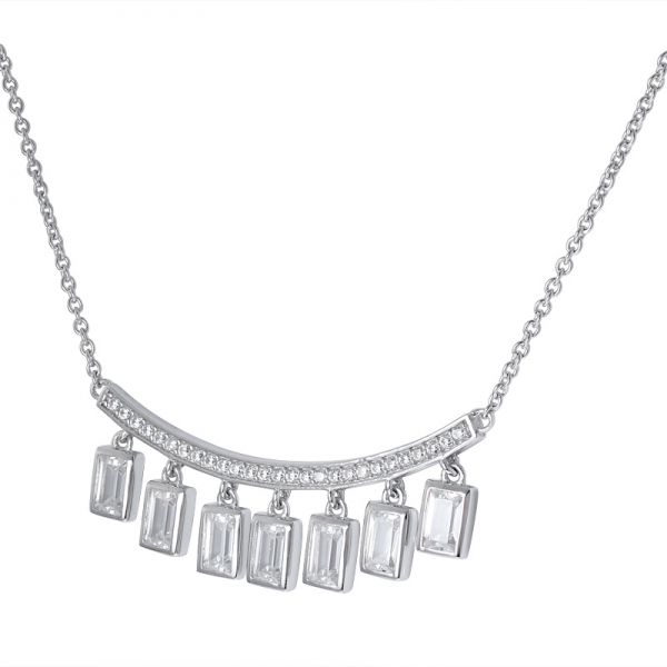 White CZ baguette Cut rhodium Over sterling silver necklace 