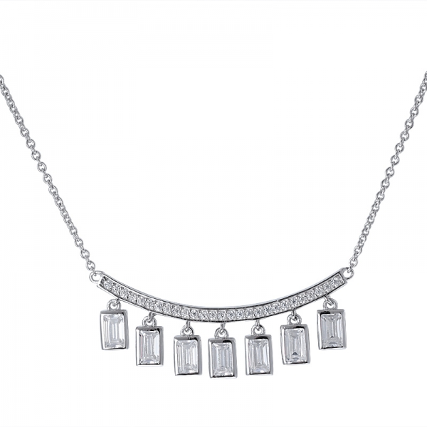 White CZ baguette Cut rhodium Over sterling silver necklace 