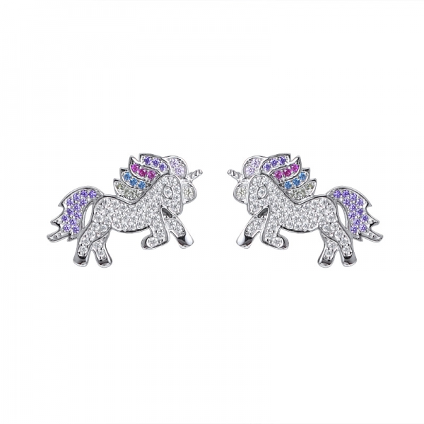 Colorful Cubic zirconia rhodium over sterling silver Horse sharpe earring Jewelry set 