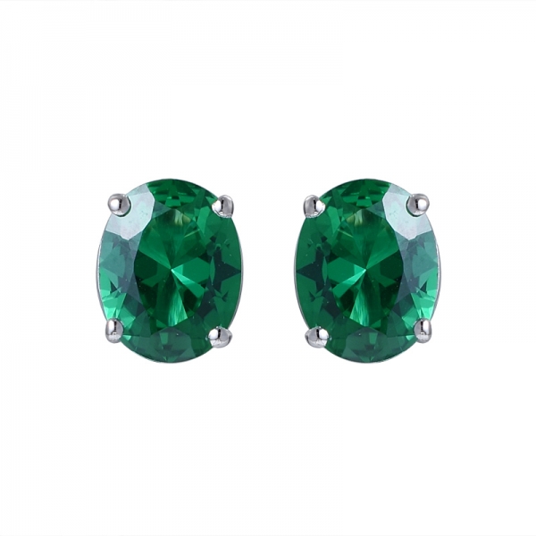 oval cutting created emerald rhodium over sterling silver studs earring 