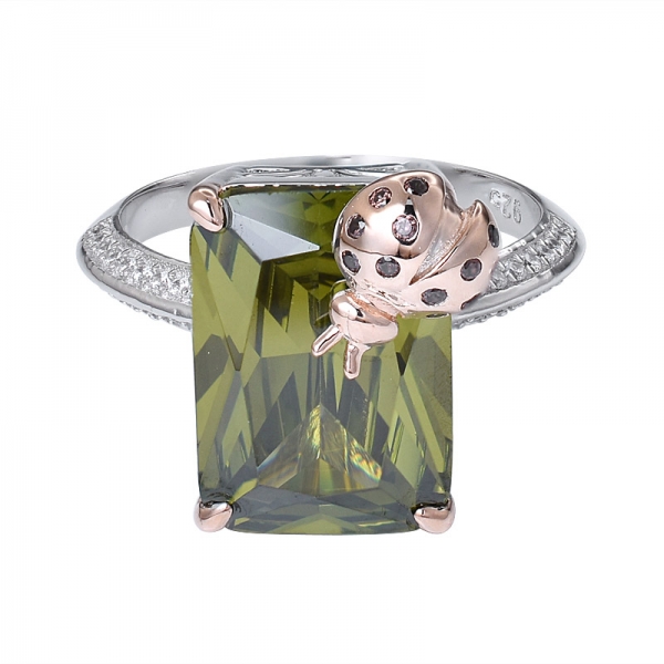 Peridot CZ Princess Cut 2-tone Over 925 Sterling Silver engagement ring 