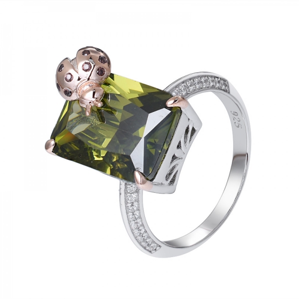 Peridot CZ Princess Cut 2-tone Over 925 Sterling Silver engagement ring 
