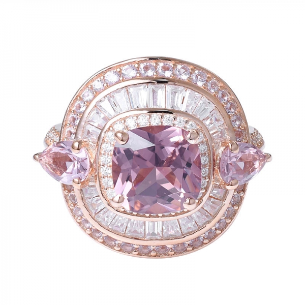 Pink Morganite Created Cushion Cut Rose gold over sterling silver wedding bands 
