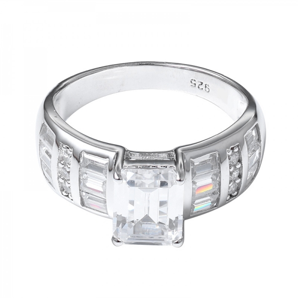 1ct Emerald Cut White Cubic Rhodium over sterling silver engagement ring 