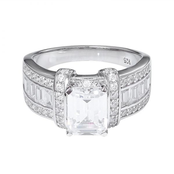 1ct Emerald Cut White Cubic Rhodium over sterling silver engagement ring 