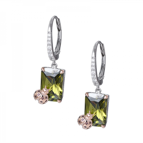 Peridot CZ Princess Cut 2-tone Over 925 Sterling Silver dangle earring 