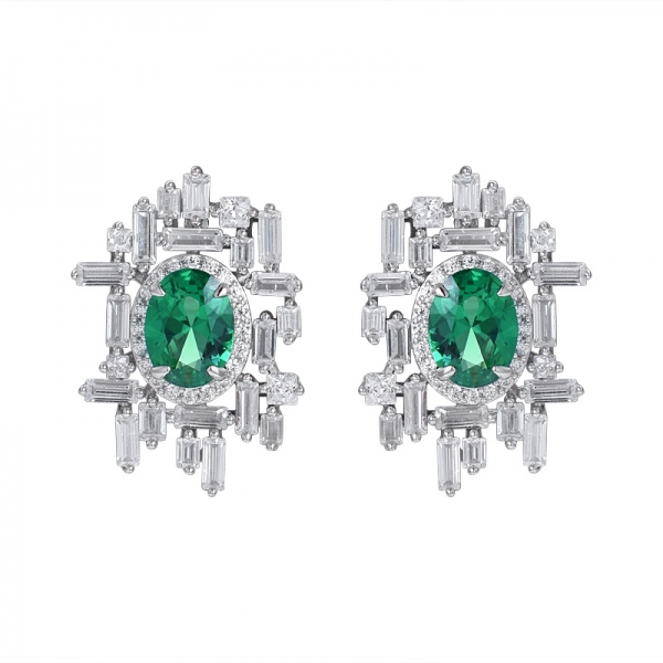 1 ct round Green Lab Created Emerald Rhodium over Sterling Silver stud earring 