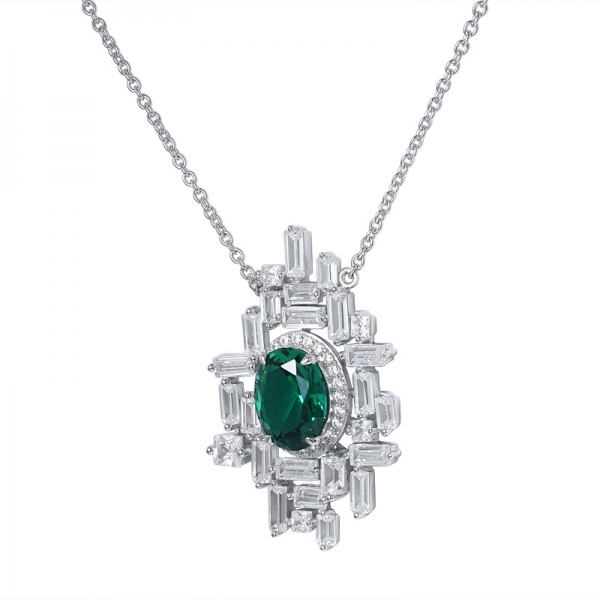 Lab Created Green Emerald Rhodium over Sterling Silver pendant 