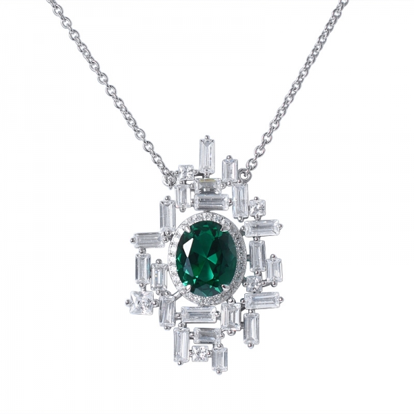 Lab Created Green Emerald Rhodium over Sterling Silver pendant 