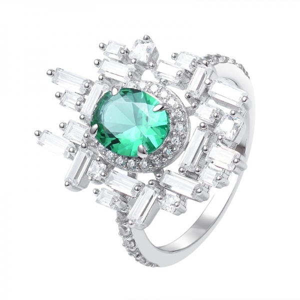 Lab Created Emerald 1ct round cut Rhodium over Sterling Silver engagement ring 
