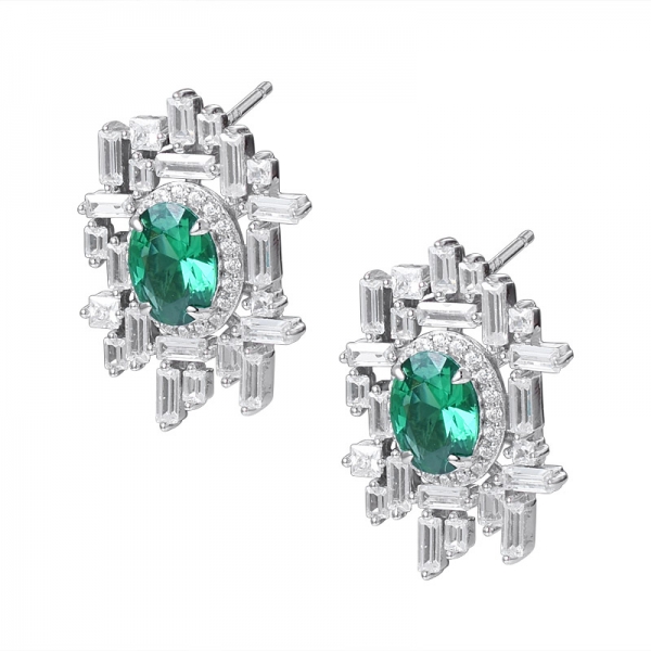 1 ct round Green Lab Created Emerald Rhodium over Sterling Silver stud earring 