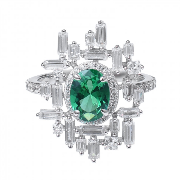 Lab Created Emerald 1ct round cut Rhodium over Sterling Silver engagement ring 