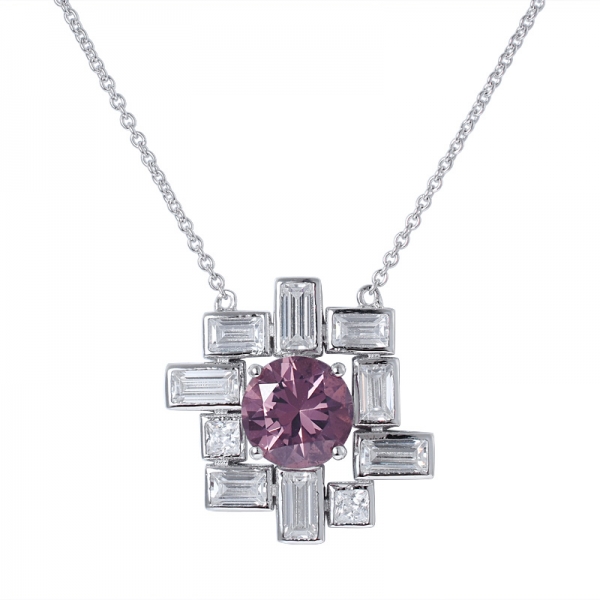 Pink Morganite Simulated Round Cut Rhodium over Sterling Silver necklace 