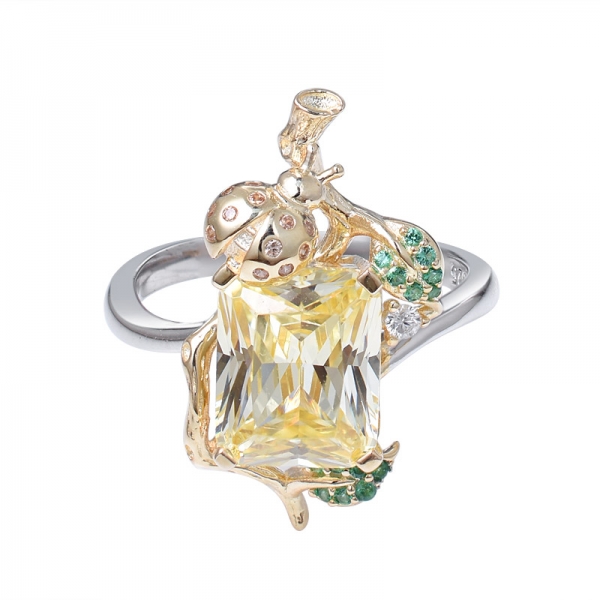 Lab Created Yellow Diamond Emerald Cut 2-tone over Sterling Silver engagement ring 