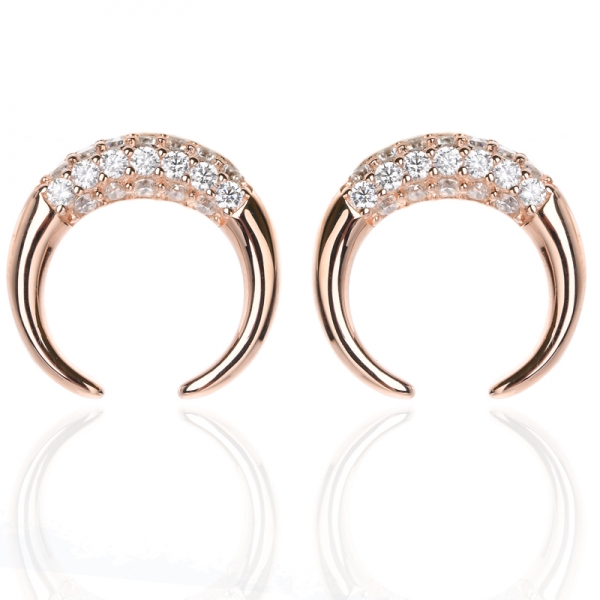 925 Sterling Silver rose gold over Moon Shape studs earring 