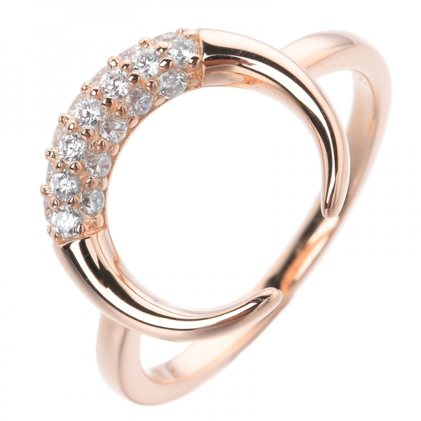 925 Sterling Silver rose gold over Moon Shape engagement ring 