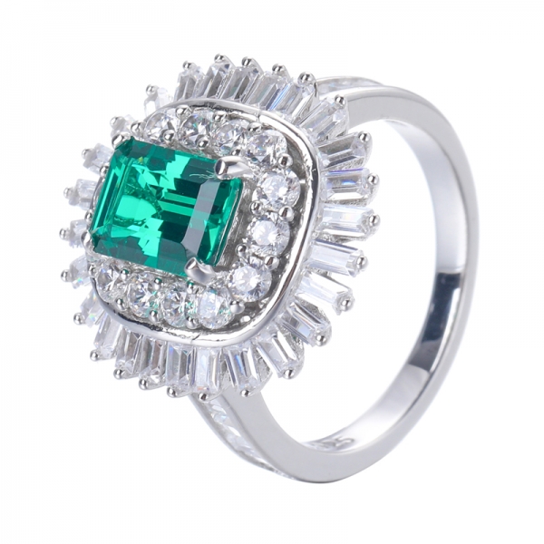 Created Green Emerald 1CT Rhodium over Sterling Silver engagement ring 