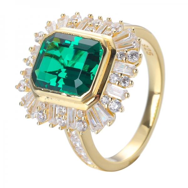 4ct Lab Created Green Emerald Yellow gold over Sterling Silver wedding ring 