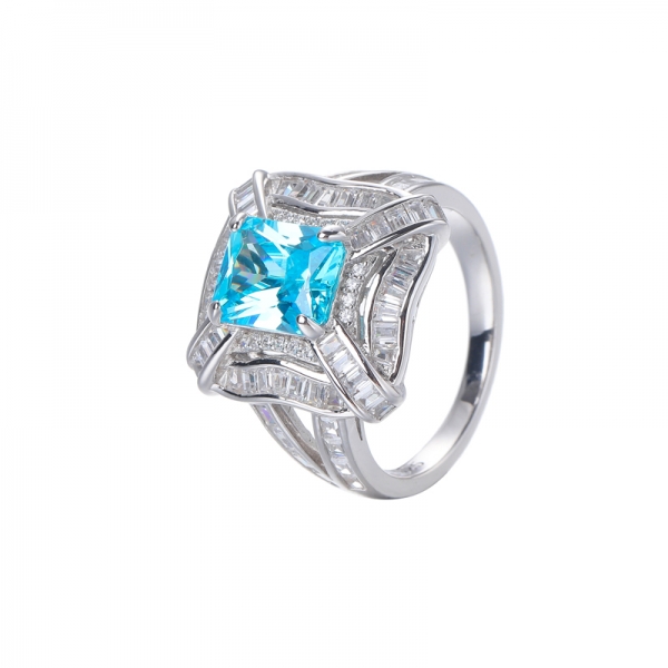 Aqua Blue Topaz CZ Zircon Gemstone Sterling silver Wedding Ring 