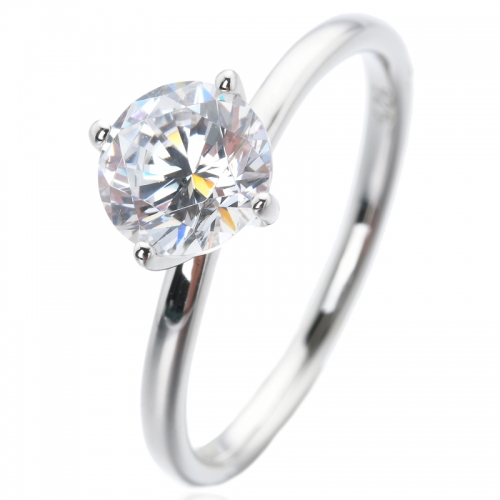 1.2ct round white cubic zirconia rhodium over sterling silver simple engagemnt ring