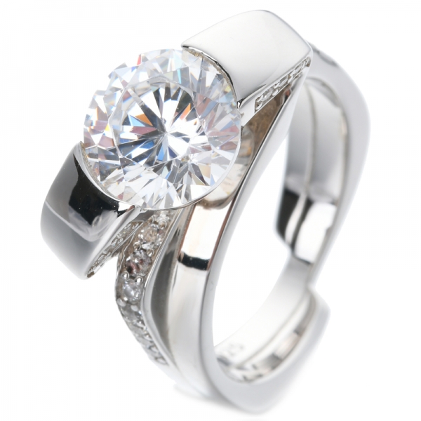 3.0ct round cut white cubic zirconia Rhodium Over Sterling Silver Ring 
