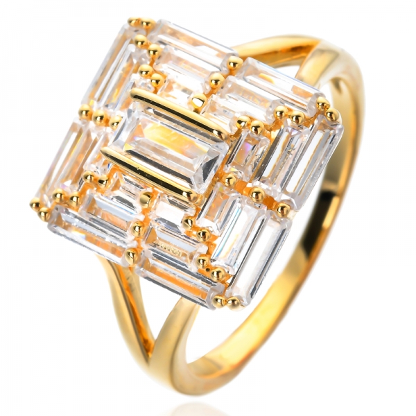 Yellow Gold-Plated Baguette Cut Cubic Zirconia Step Top Engagement Ring 