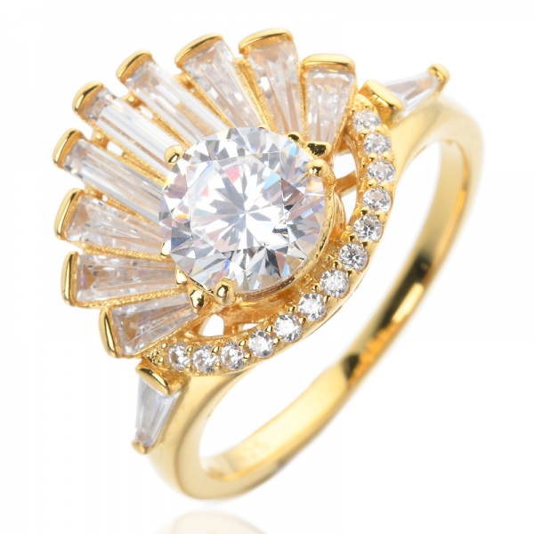 18K yellow gold Plated Sterling Silver Swarovski Zirconia Antique Round-Cut Ring 