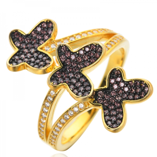 Yellow Gold Chocolate White and Brown Mocha Cubic Zirconia Statement Rings, Black Wedding Rings for Women 