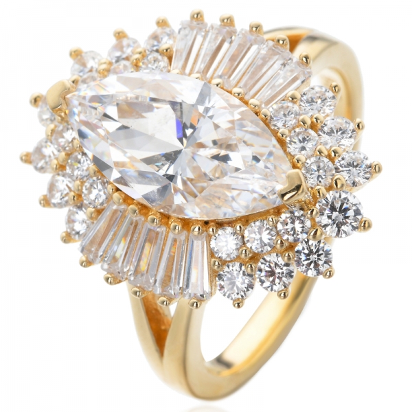 18K gold Plated Sterling Silver Marquise Cut Cubic Zirconia CZ Cluster Wedding Engagement Ring 