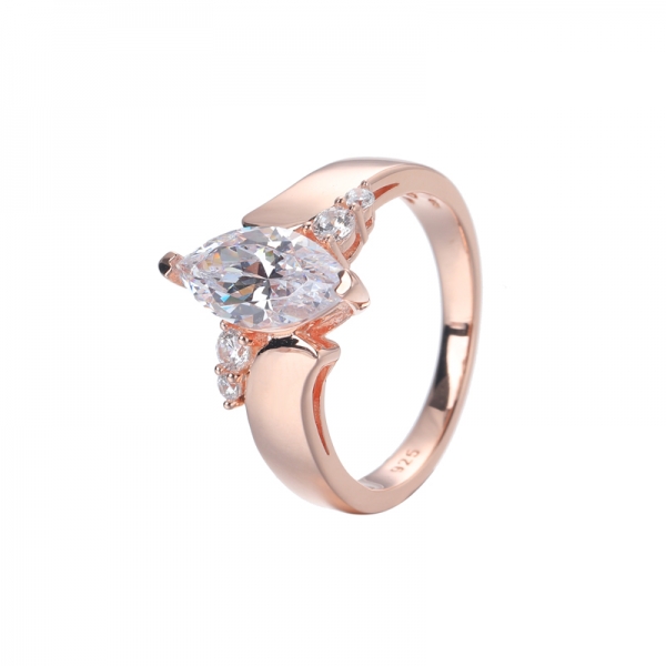 White Cubic zirconia Rose gold over sterling silver marquise wedding rings 
