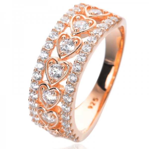 Rose Gold Plated Sterling Silver Simulated Diamond Cubic Zirconia CZ Half Eternity Wedding Band Ring 