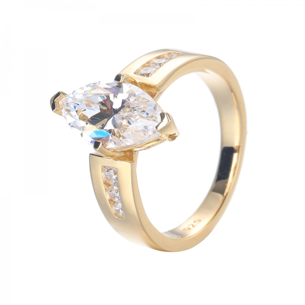 White Cubic zirconia Yellow gold over sterling silver marquise wedding rings 