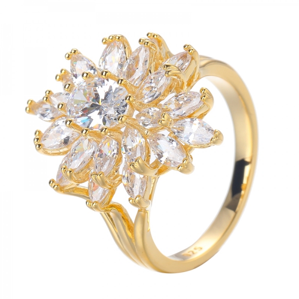 925 Sterling Silver Cocktail Rings Oval Cut Cubic Zirconia center yellow gold engagement ring 
