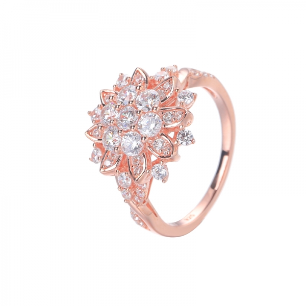 CZ Simulated Diamond rose gold plated Rose Flower engagement Ring for Women 