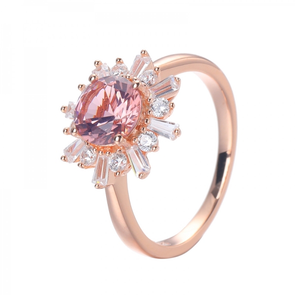 925 Sterling Silver pink Simulated Morganite Women Engagement Ring 
