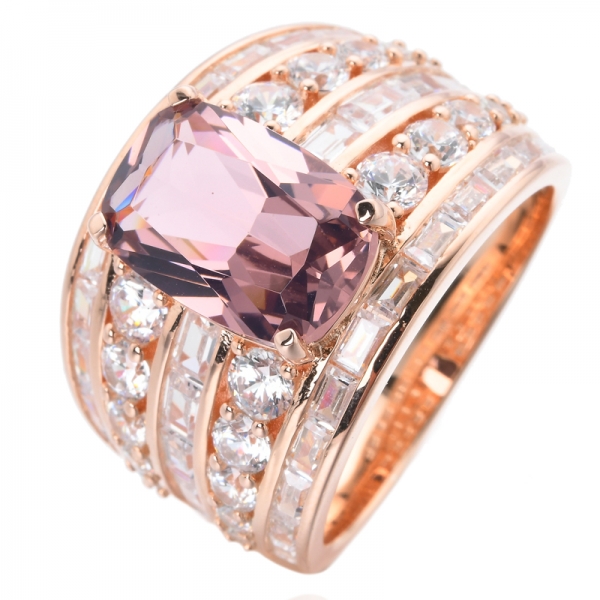 Rose Gold Anniversary Engagement Promise Ring with Genuine cushion created Morganite stone 