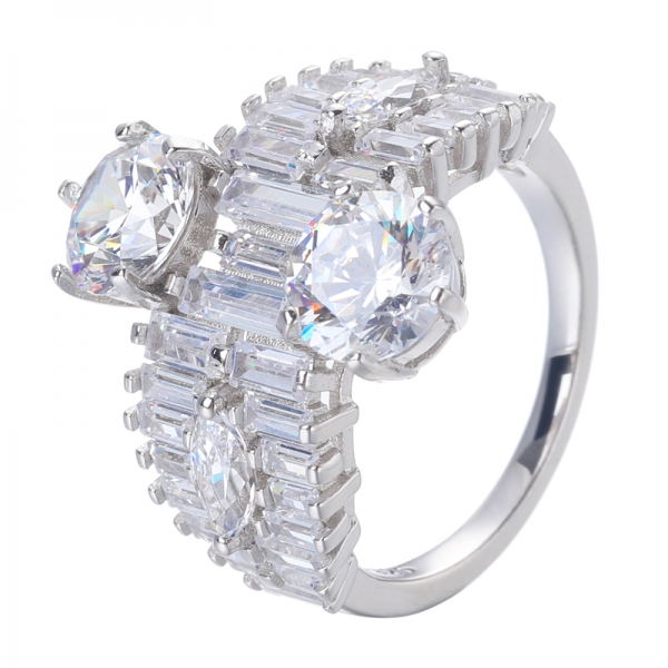 Round Simulated Diamond Cluster Engagement Ring In 18k White Gold Plated 925 Sterling Silver 