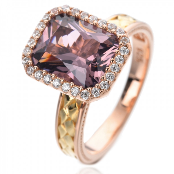 Simulated Morganite Ring in 2-tone Sterling Silver Royal Octagon ring 