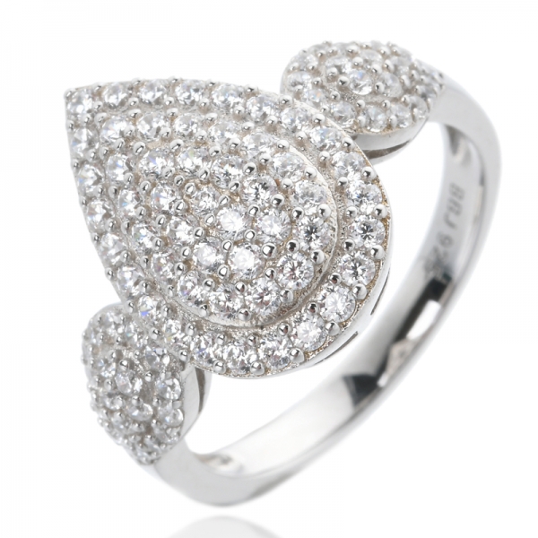 Pear Shaped white cubic zirconia Cluster Bridal Wedding Ring Set 18k White Gold Finish 