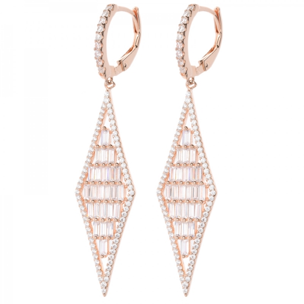 Baguette Cubic Zirconia Crystal Art Deco Wedding Dangle Earrings for Women 