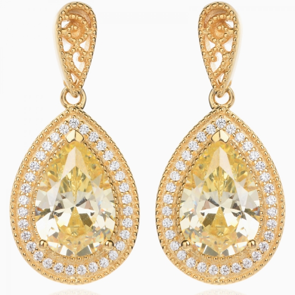 Simulated Yellow diamond Earrings 18K Yellow Gold Plated Pear Cubic Zirconia Simulated Diamond Halo Stud Earrings 