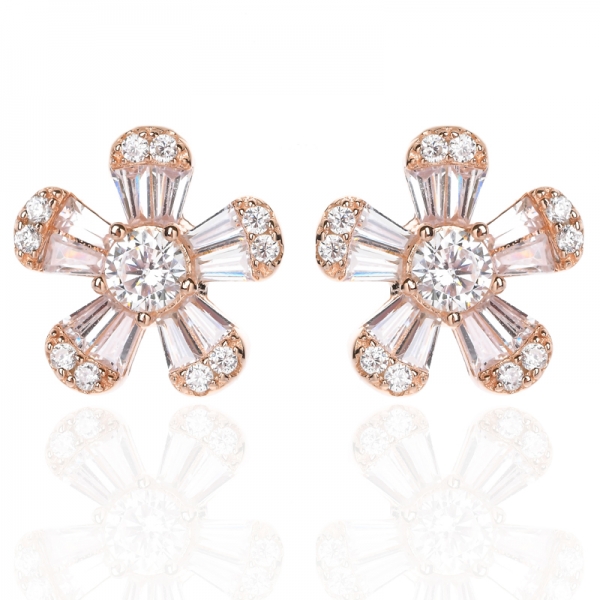 925 Sterling Silver Trap Cubic zirconia Rose gold plated Frozen Winter Snowflake Earrings 