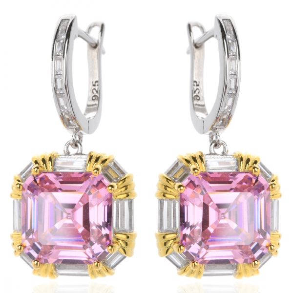 Pink Asscher Cut Cubic Ring Necklace Earring Jewelry Set Gifts Sets for Women 