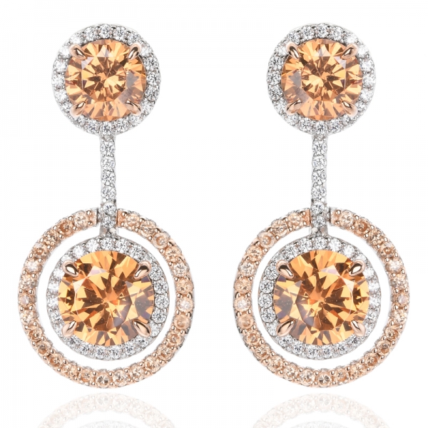 Lab Simulated yellow diamond round cubic drop dangle earring 